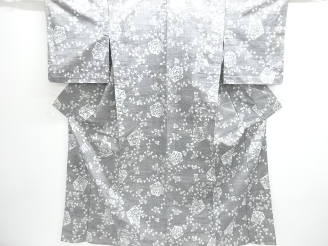 JAPANESE KIMONO / FLORAL PATTERN WOVEN TSUMUGIHITOE KIMONO